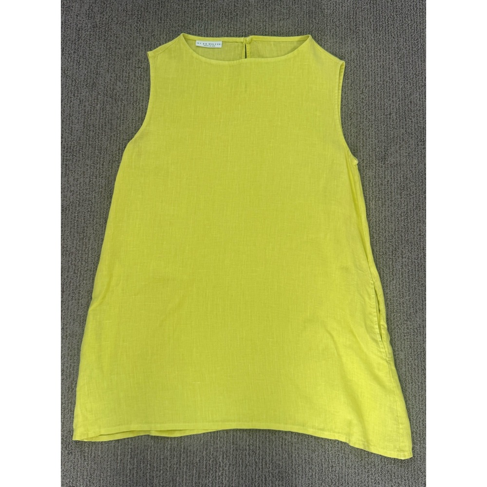Bryn Walker Linen Sleeveless Tunic Womens S Pockets Chartreuse